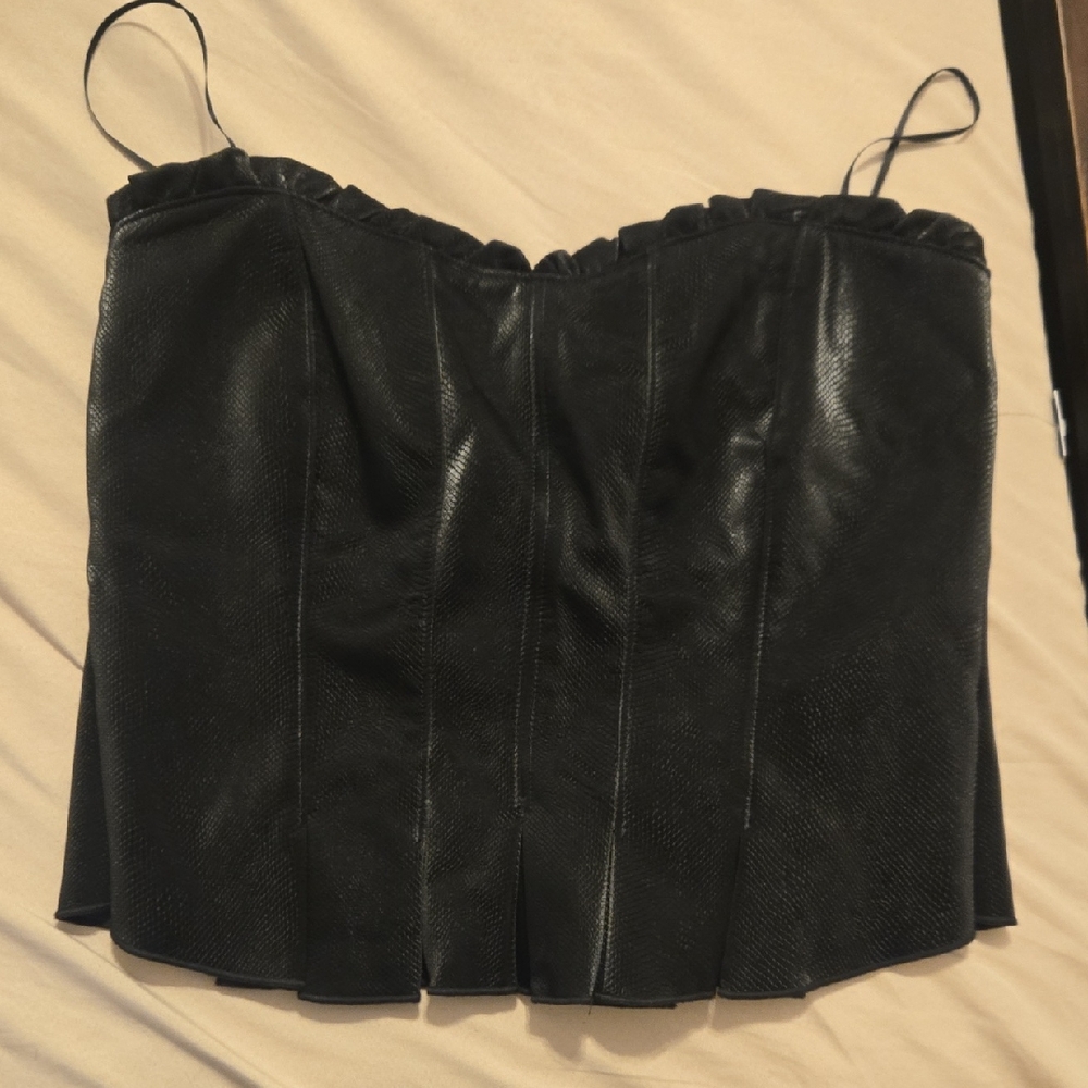 Black Faux Leather Corset Top